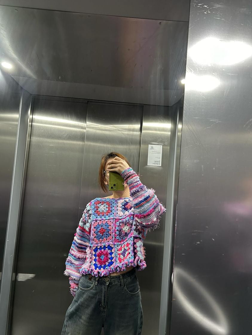Hydrangea Granny Square Crochet Cropped Jumper