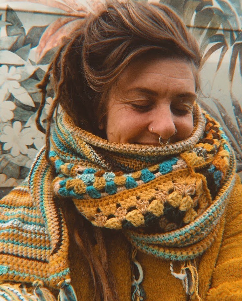 Mustard Granny Square Crochet Scarf/Shawl