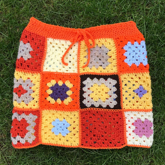 Sunset Granny Square Crochet Skirt