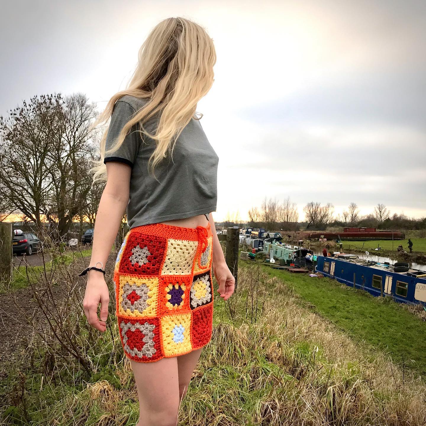 Sunset Granny Square Crochet Skirt