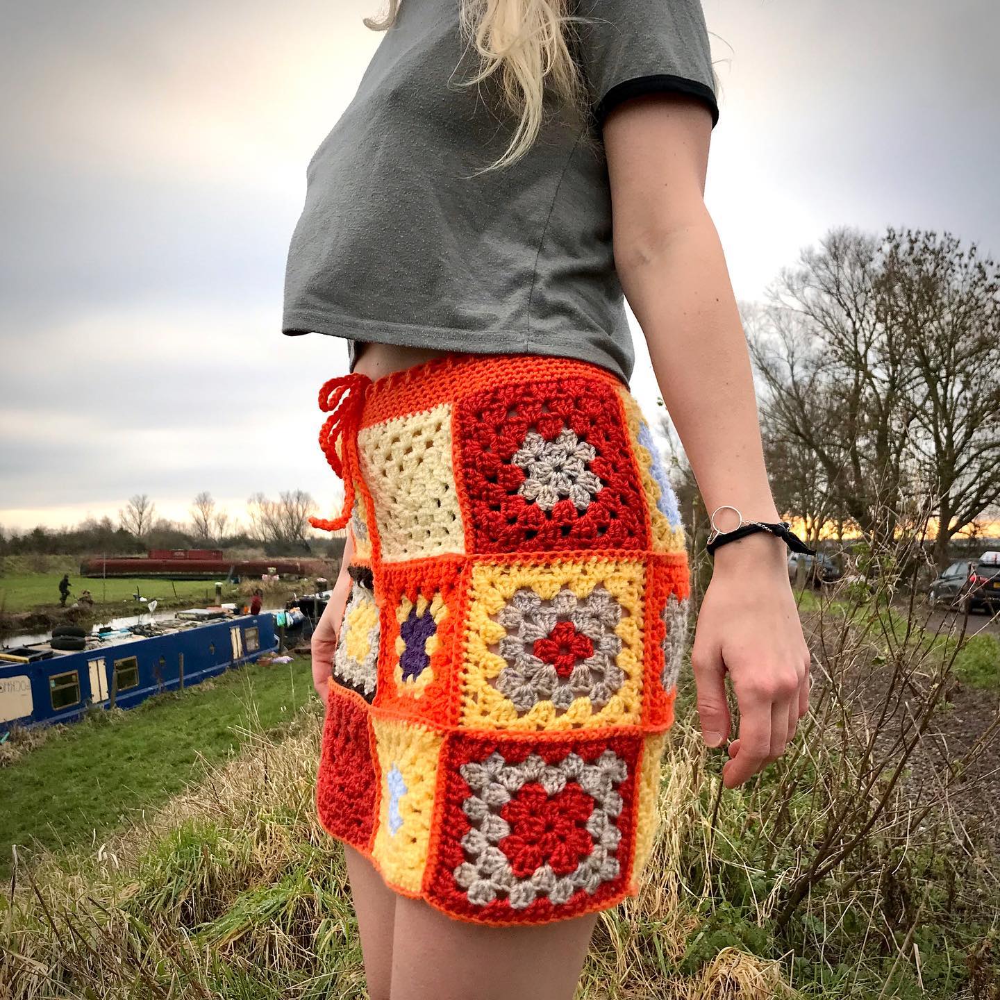 Sunset Granny Square Crochet Skirt