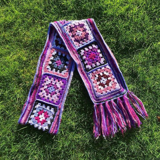 Purple Witch Granny Square Crochet Scarf