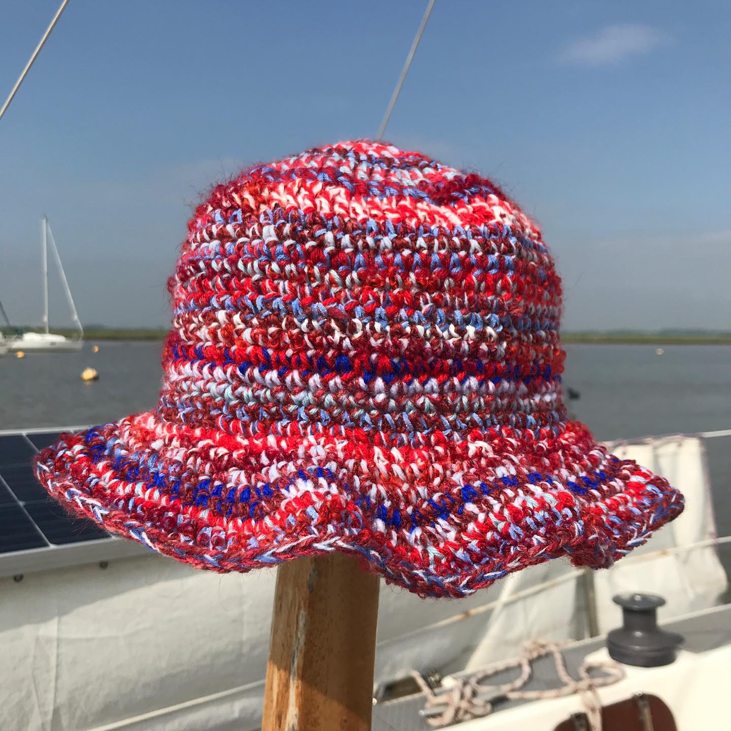 Blue and Red Crochet Bucket Hat