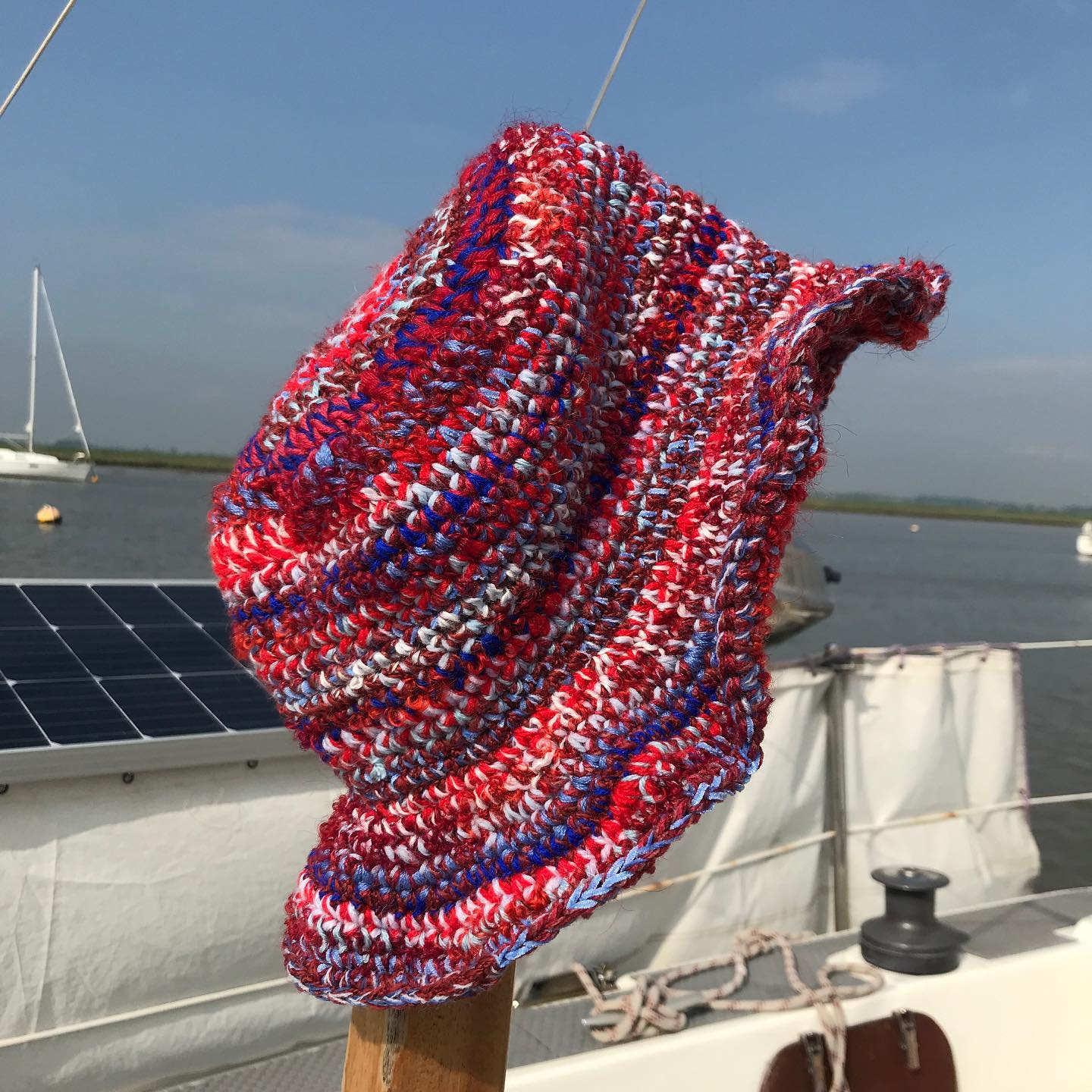 Blue and Red Crochet Bucket Hat